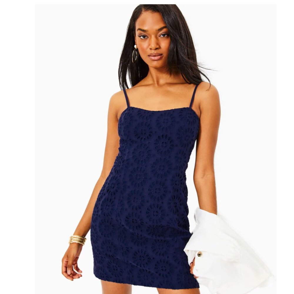 NEW Lilly Pulitzer Shelli Eyelet Mini Dress True Navy Size 10